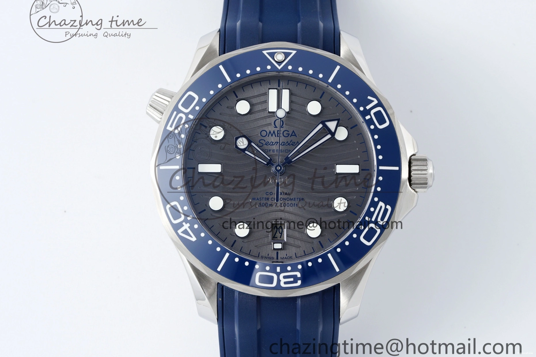 0305 SmartChoice Seamaster Diver 300M ZF 1:1 Best Edition Blue Ceramic Gray Dial on Blue Rubber Strap A 7735